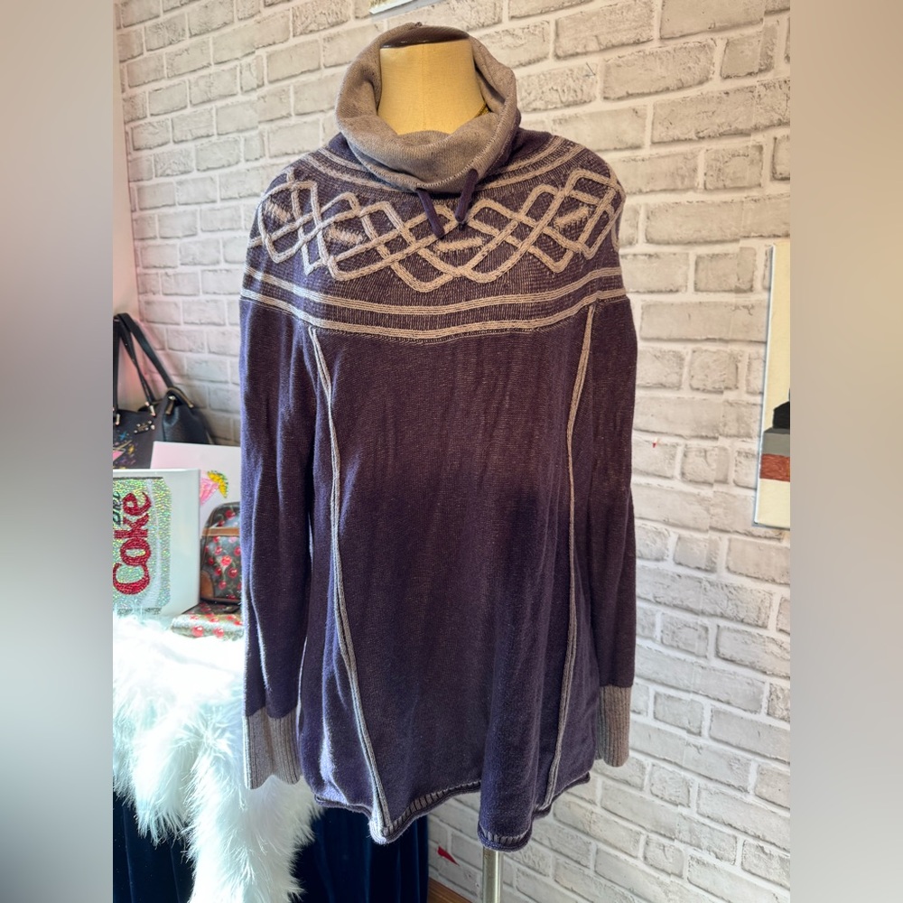 Eddie Bauer Purple Cowl-Neck Sweater with Cream Trim